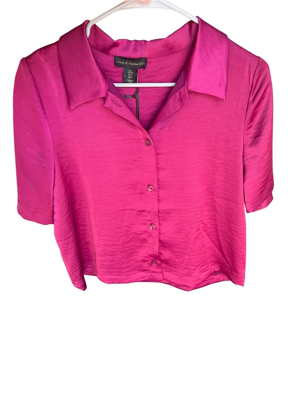 House of Harlow 1960 Fuchsia Satin Crop Blouse Shirt Y2K Party Top S
